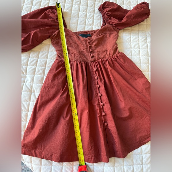 Anthropologie Maeve Puff Sleeved Mini Dress Rust Small - Picture 8 of 9